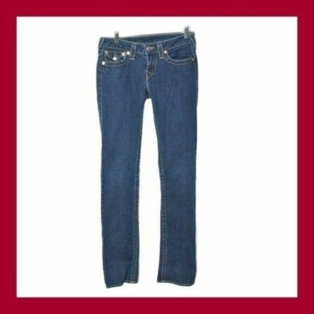 True Religion Rainbow Sequin Pocket Straight Jeans size 27 embellished back flap